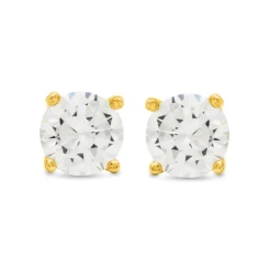 Pendientes de Plata de Ley 925 de 4mm con Circonita acabado oro amarillo de 18k - Básico