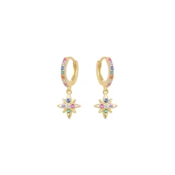 Pendientes de Plata de Ley 925 con Circonita Multicolor acabados en oro amarillo 18K - Siba