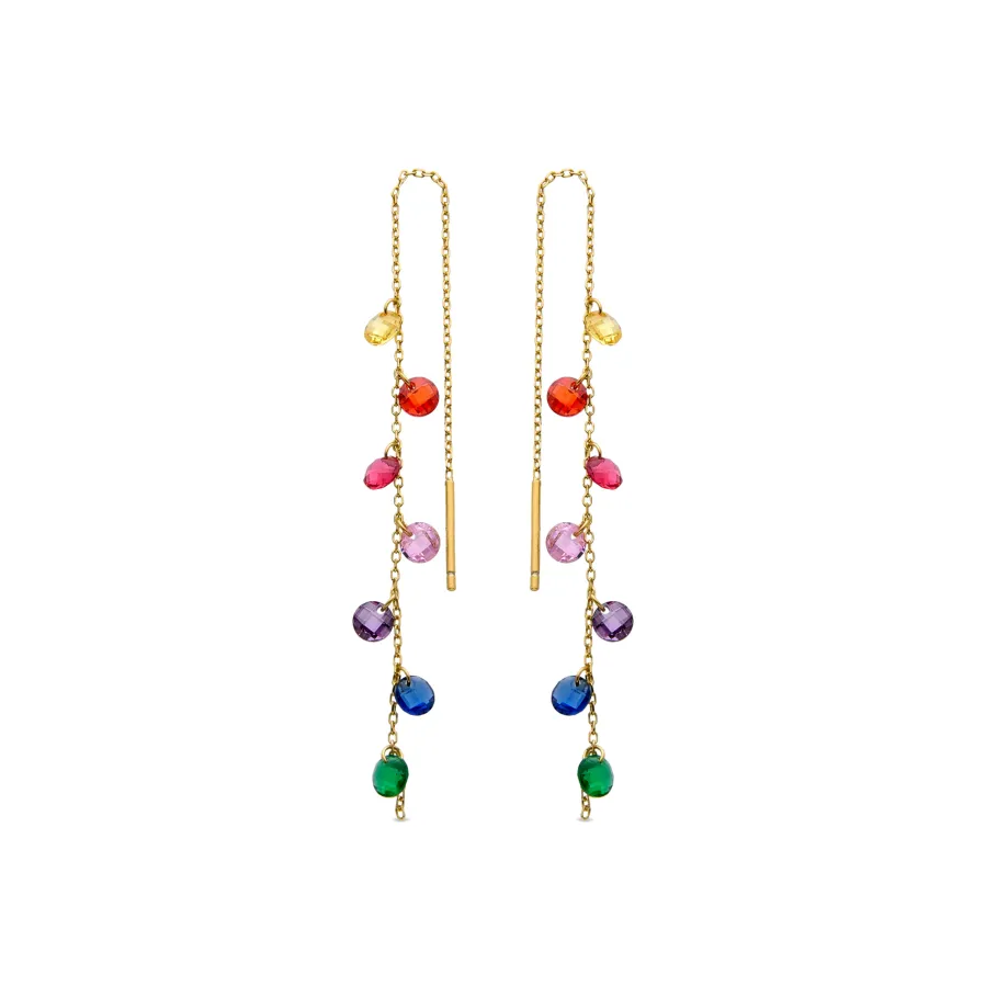 Pendientes de Plata de Ley 925 con Circonita Multicolor acabados en oro amarillo 18K - Melne