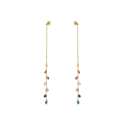 Pendientes de Plata de Ley 925 con Circonita Multicolor acabados en oro amarillo 18K - Melne