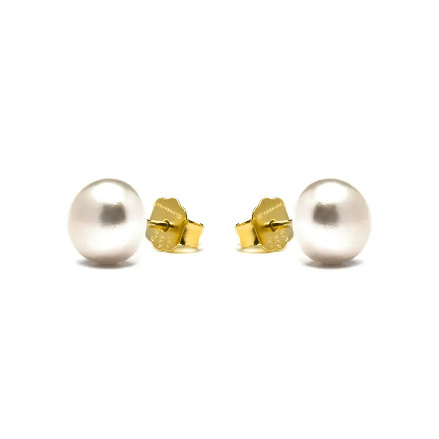 Pendientes de Plata de Ley 925 con Perla Blanca acabados en oro amarillo 18K - Básico