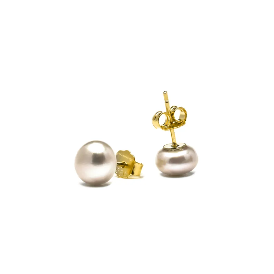 Pendientes de Plata de Ley 925 con Perla Blanca acabados en oro amarillo 18K - Básico