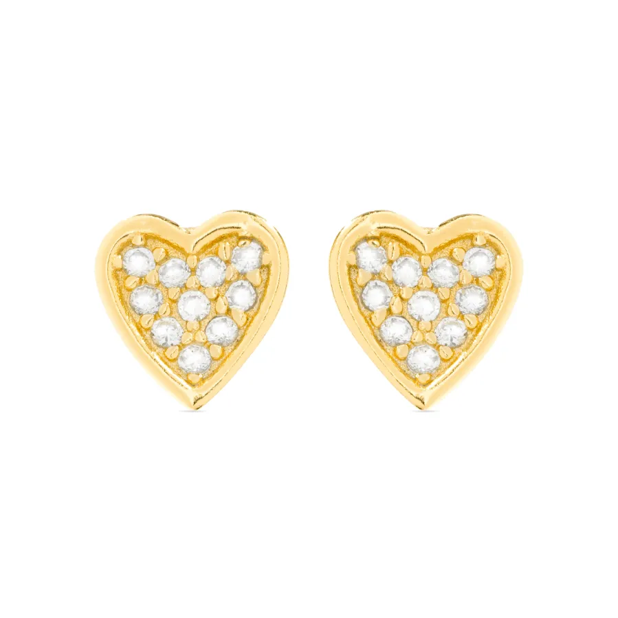 Pendientes de Plata de Ley 925 y Circonita Brillante acabados en oro amarillo 18K - Corazón