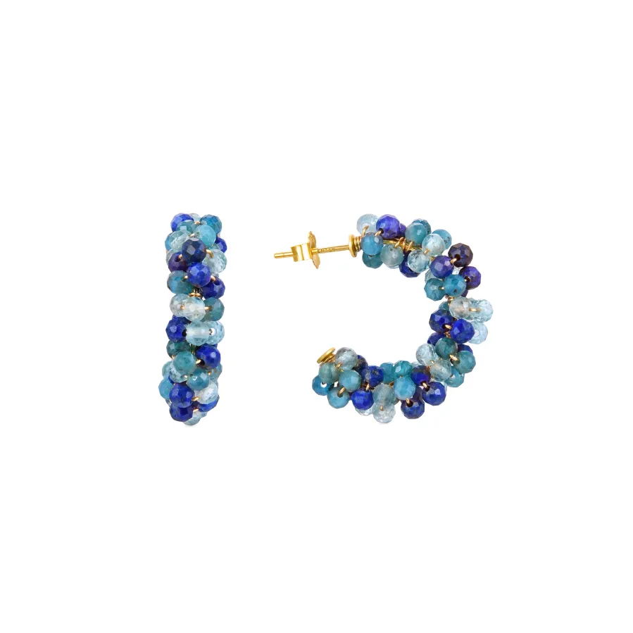 Pendientes de Plata de Ley 925 con Cristal Azul Oscuro acabados en oro amarillo 18K - Lazum