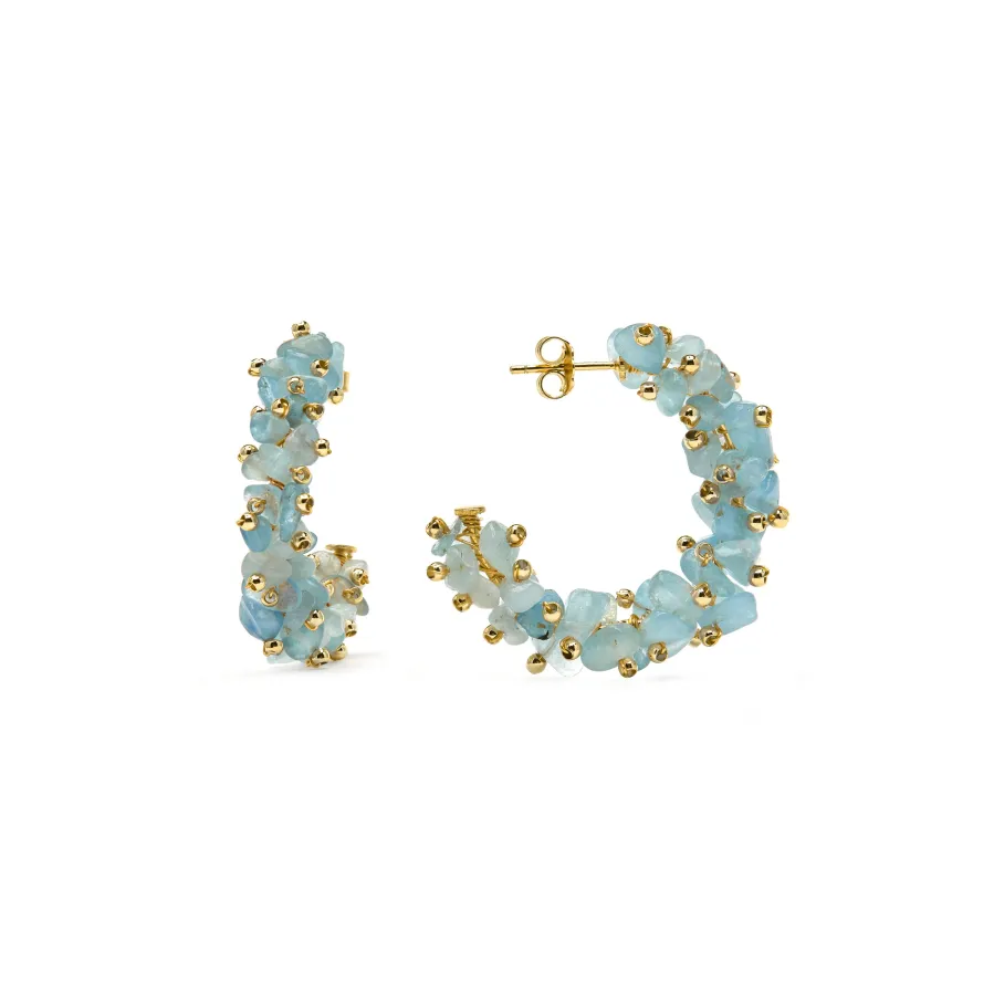 Pendientes de Plata de Ley 925 y Jade Azul acabado en oro amarillo 18k - Isem