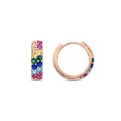 Pendientes de Plata de Ley 925 con Circonita Multicolor acabados en oro rosa 18K - Imewa