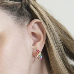Pendientes de Plata de Ley 925 con Circonita Multicolor acabados en oro rosa 18K - Imewa