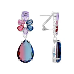 Pendientes de Plata de Ley 925 y Cuarzo Hidrotermal Azul Degradado acabado rodio - Kysion