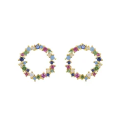 Pendientes de Plata de Ley 925 con Circonita Multicolor acabados en oro amarillo 18K - Thilak