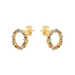 Pendientes de Plata de Ley 925 con Circonita Multicolor acabados en oro amarillo 18K - Thilak