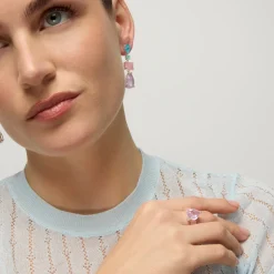 Pendientes de Plata de Ley 925 y Cuarzo Hidrotermal Multicolor acabado rodio - Mifa