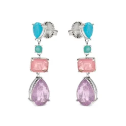 Pendientes de Plata de Ley 925 y Cuarzo Hidrotermal Multicolor acabado rodio - Mifa