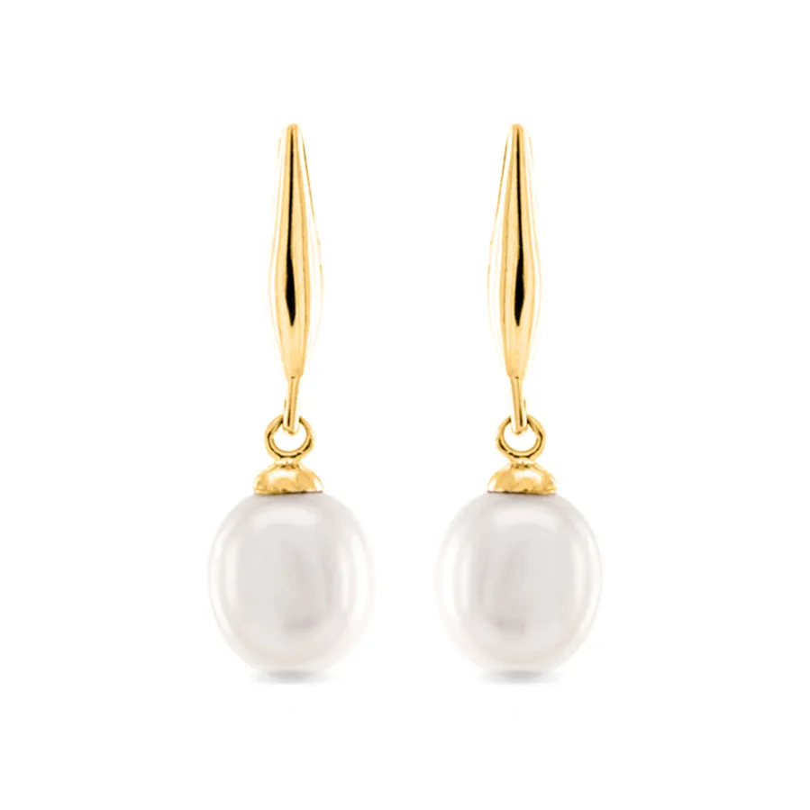 Pendientes de Plata de Ley 925 con Perla Blanca acabados en oro amarillo 18K - Essential