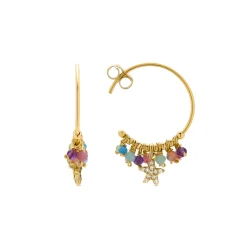 Pendientes de Plata de Ley 925 y Cristal Multicolor acabados en oro amarillo 18K - Estrella