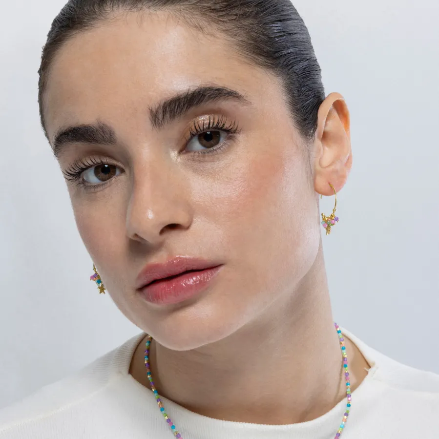 Pendientes de Plata de Ley 925 y Cristal Multicolor acabados en oro amarillo 18K - Estrella
