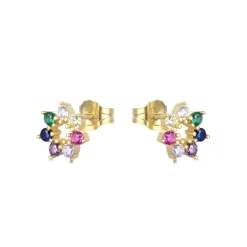Pendientes de Plata de Ley 925 con Circonita Multicolor acabados en oro amarillo 18K - Sywa