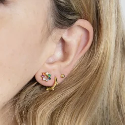 Pendientes de Plata de Ley 925 con Circonita Multicolor acabados en oro amarillo 18K - Sywa