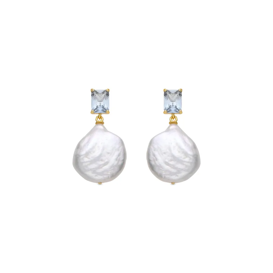 Pendientes de Plata de Ley 925 y Perla Blanca acabados en oro amarillo 18K - Dyafa