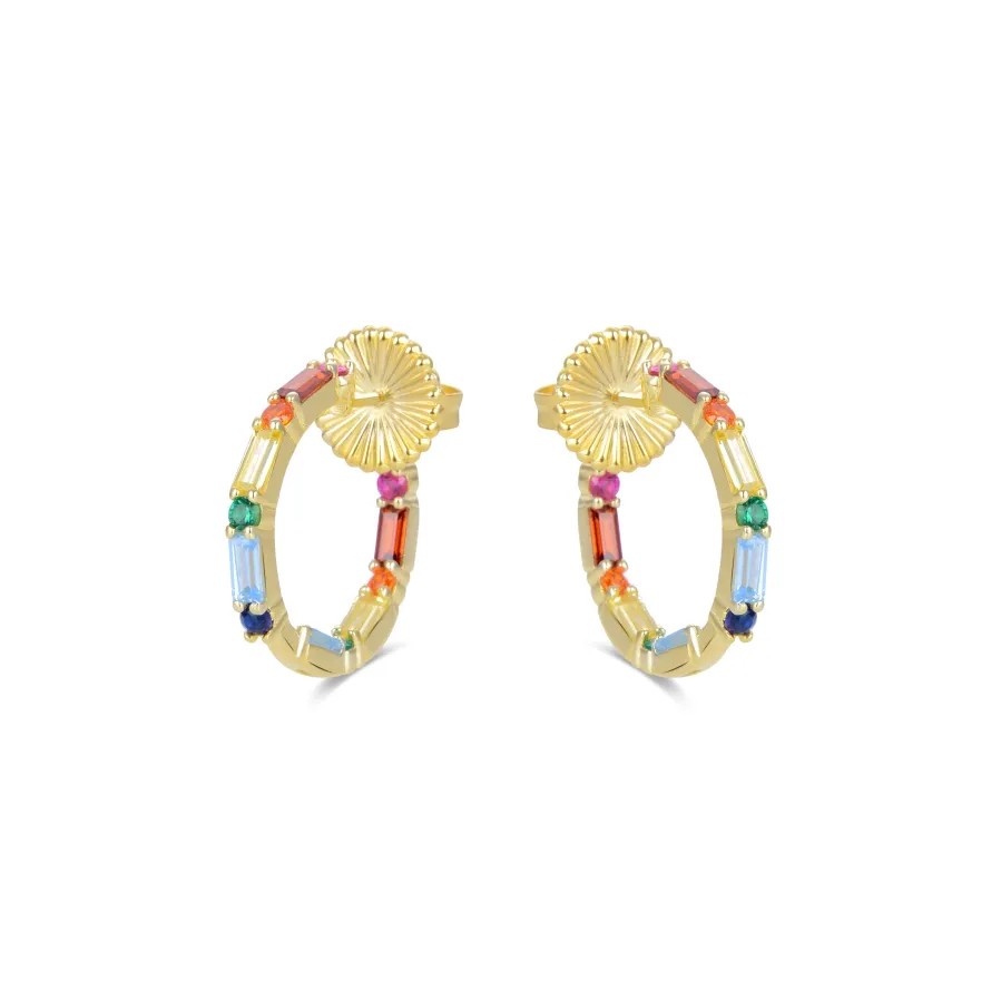 Pendientes de Plata de Ley 925 con Circonita Multicolor acabados en oro amarillo 18K - Hinnar