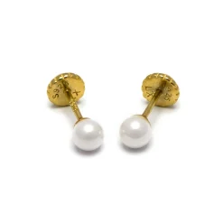 Pendientes de Plata de Ley 925 con Perla Blanca acabados en oro amarillo 18K - Danlug