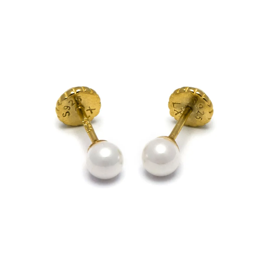 Pendientes de Plata de Ley 925 con Perla Blanca acabados en oro amarillo 18K - Danlug