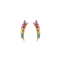 Pendientes de Plata de Ley 925 y Circonita Multicolor acabado en oro amarillo 18k - Nikon