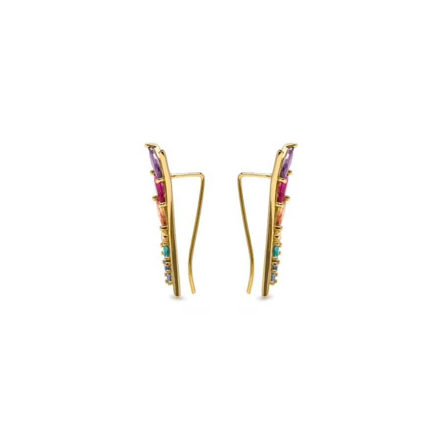 Pendientes de Plata de Ley 925 y Circonita Multicolor acabado en oro amarillo 18k - Nikon