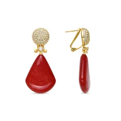 Pendientes de Plata de Ley 925 y Coral acabado oro amarillo de 18k - Iakha