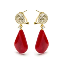 Pendientes de Plata de Ley 925 y Coral acabado oro amarillo de 18k - Iakha