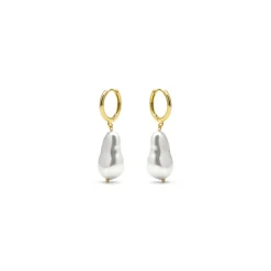 Pendientes de Plata de Ley 925 y Perla Blanca acabado oro amarillo de 18k - Hasel