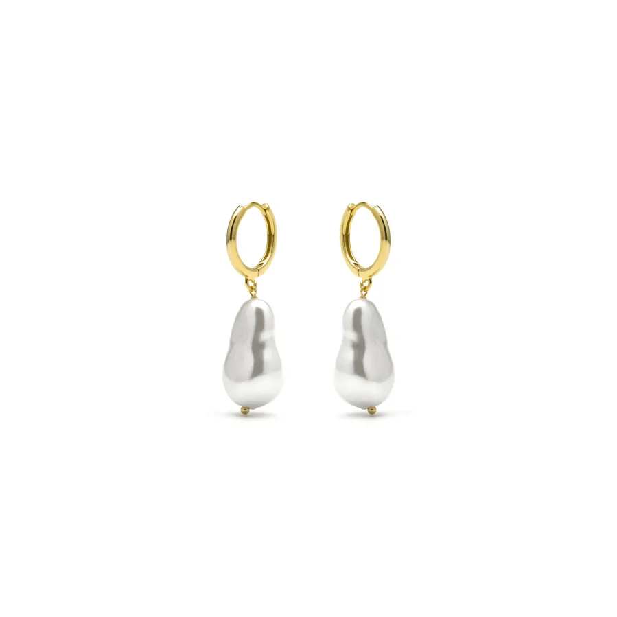 Pendientes de Plata de Ley 925 y Perla Blanca acabado oro amarillo de 18k - Hasel