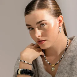 Pendientes de Plata de Ley 925 y Onix acabado oro 18k - Nanys