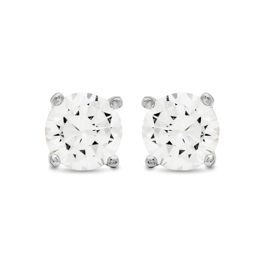 Pendientes de plata de ley 925de 6mm con Circonita acabados en rodio - Básico