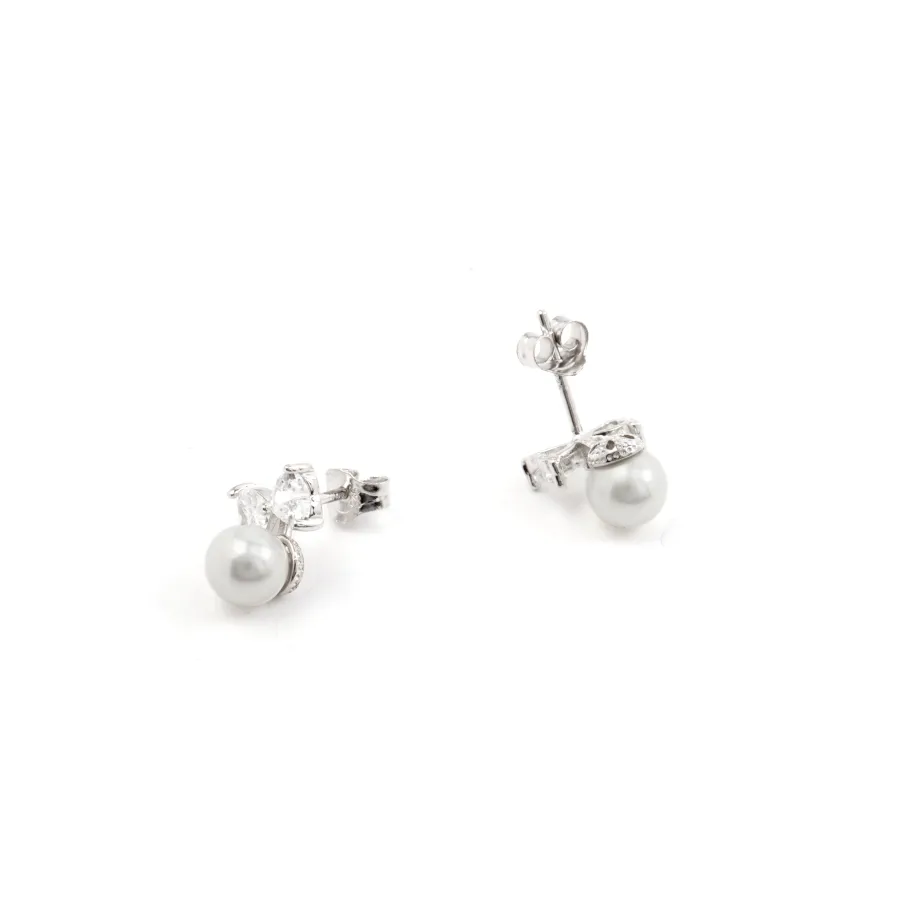 Pendientes de Plata de Ley 925 con Perla Blanca acabados en rodio - Theria