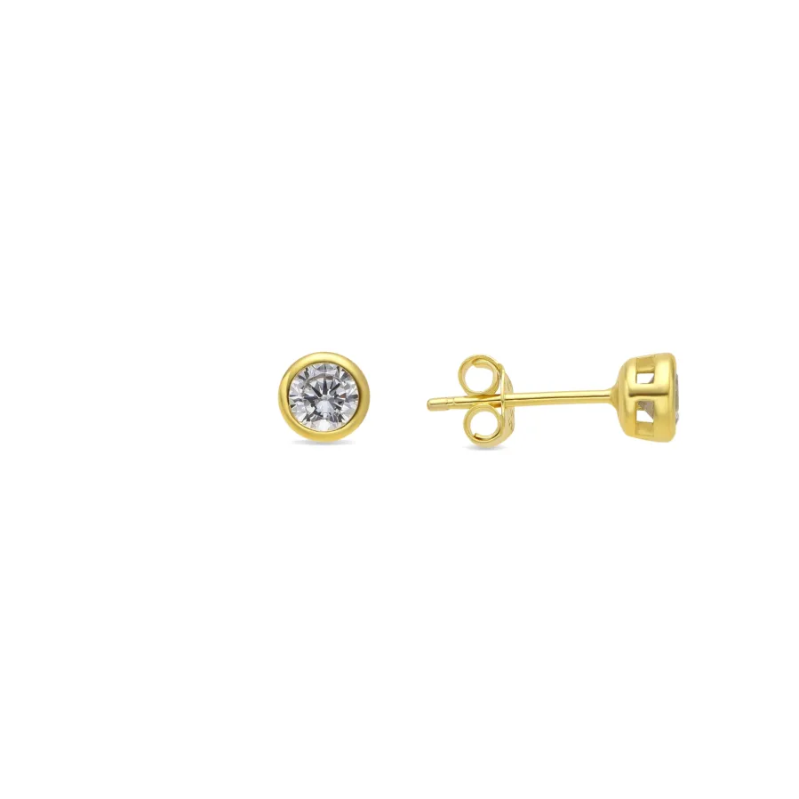 Pendientes de Plata de Ley 925 de 4mm con Circonita acabados en Oro Amarillo de 18k- Basili