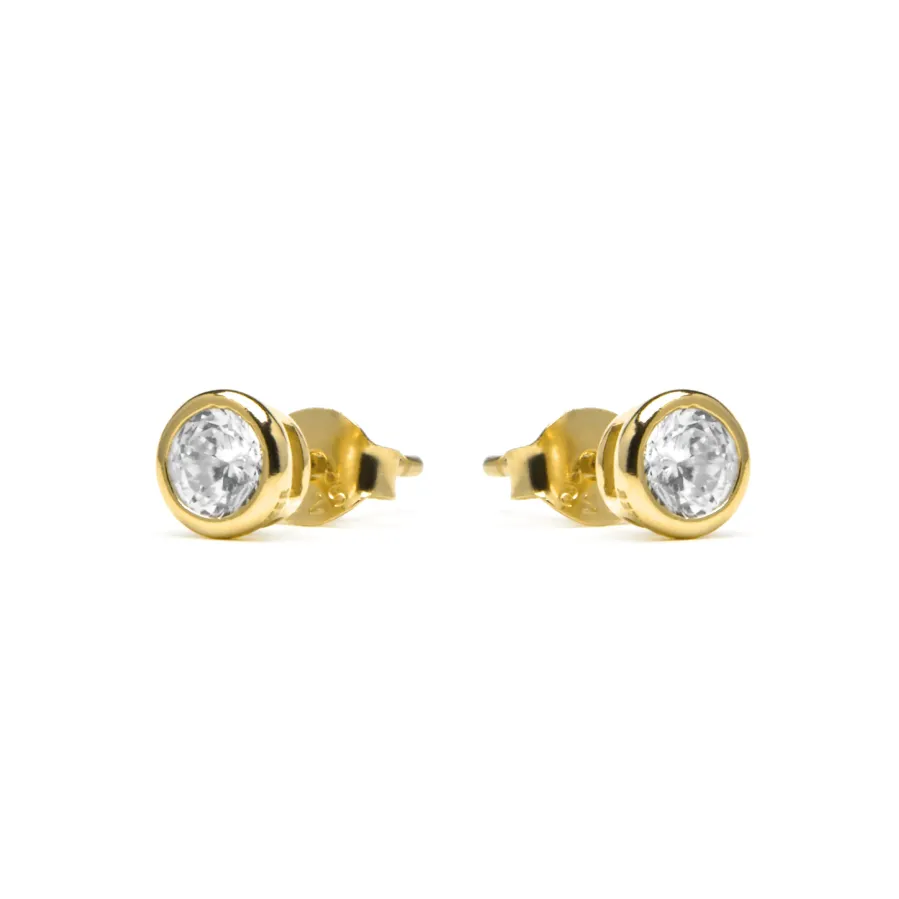Pendientes de Plata de Ley 925 de 4mm con Circonita acabados en Oro Amarillo de 18k- Basili