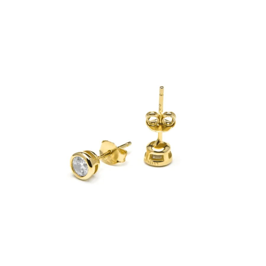 Pendientes de Plata de Ley 925 de 4mm con Circonita acabados en Oro Amarillo de 18k- Basili