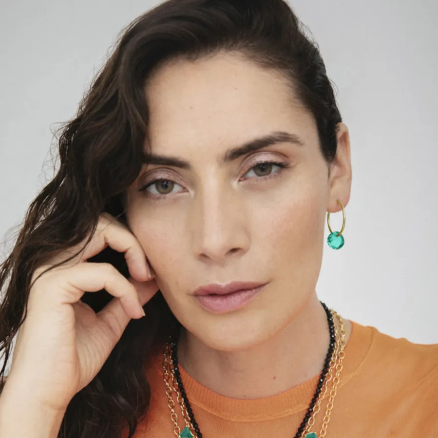 Pendientes de Plata de Ley 925 con Cuarzo Hidrotermal Verde acabados en oro amarillo 18K - Vanshy