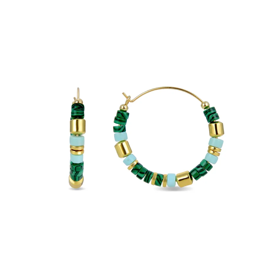 Pendientes de Plata de Ley 925 con Malaquita acabados en oro amarillo 18K - Ihun
