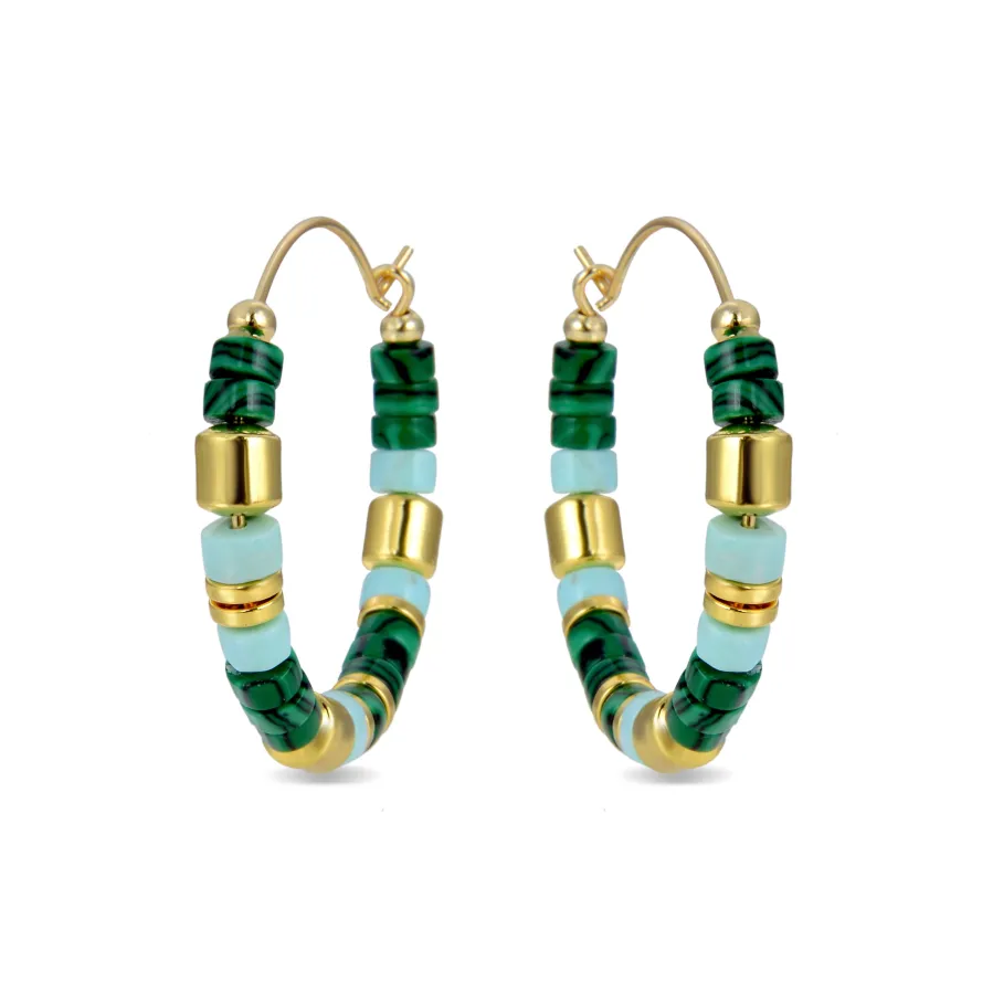 Pendientes de Plata de Ley 925 con Malaquita acabados en oro amarillo 18K - Ihun