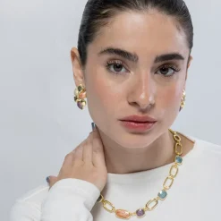 Pendientes de Resina Naranja acabados en oro amarillo 18K - Niro