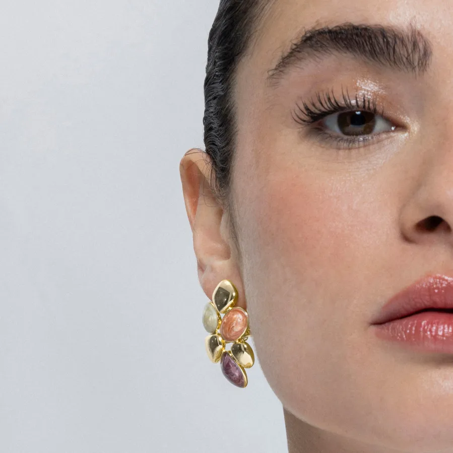 Pendientes de Resina Naranja acabados en oro amarillo 18K - Niro