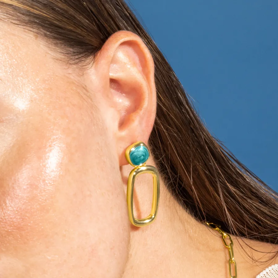 Pendientes de Resina Verde acabados en oro amarillo 18K - Orzur