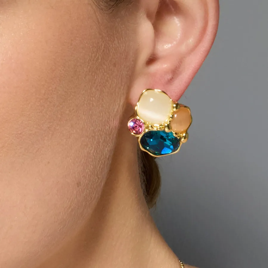Pendientes Nedla de Cristal Verde acabado oro amarillo de 18k