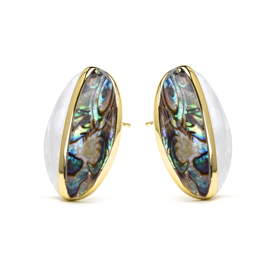 Pendientes Thisca de Madreperla Blanca acabado oro amarillo de 18k