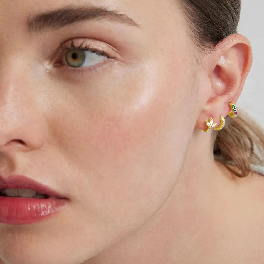 Piercing de Plata de Ley 925 con Circonita Multicolor acabado en oro amarillo 18K - Zule