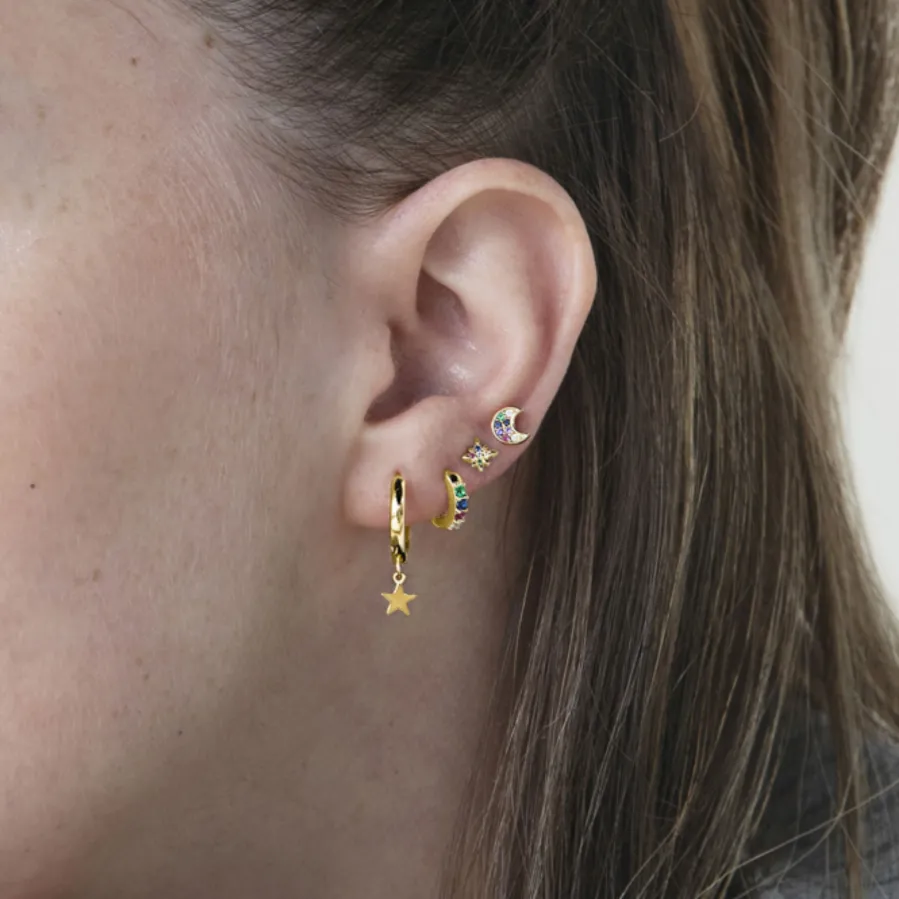 Piercing de Plata de Ley 925 con Circonita Multicolor acabado en oro amarillo 18K - Waruan
