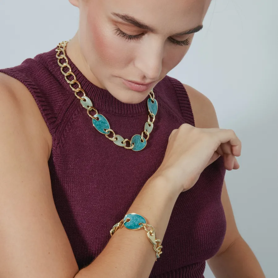 Pulsera acabado oro amarillo de 18k y Lacado Azul - Makan