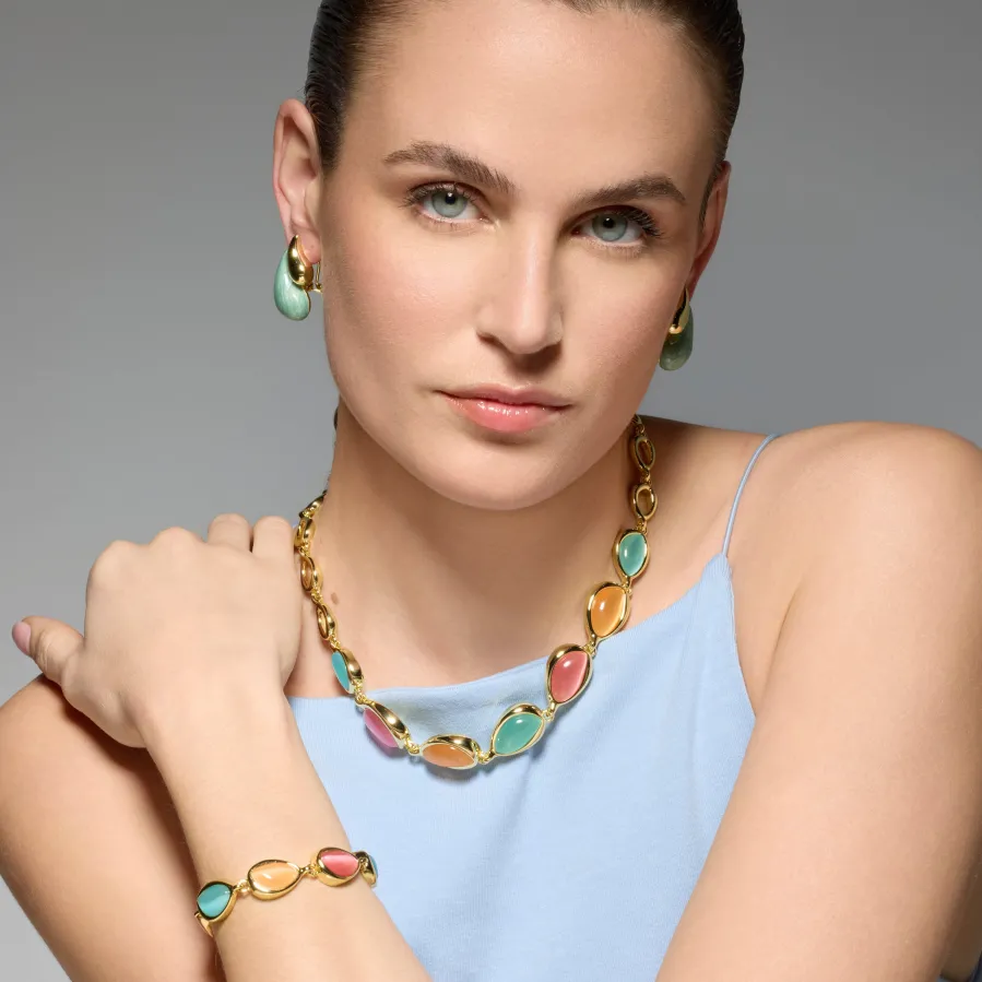 Pulsera acabado oro amarillo de 18k y Ojo de Gato Multicolor - Dulfo