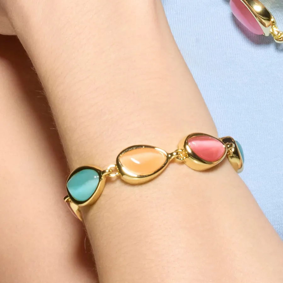 Pulsera acabado oro amarillo de 18k y Ojo de Gato Multicolor - Dulfo